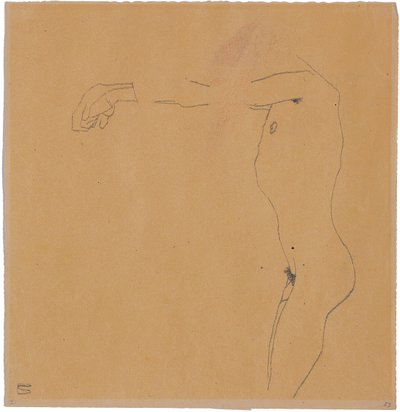 Nøgen mand med armene løftet til venstre, 1909 af Egon Schiele