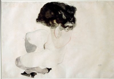 Nøgen hugsiddende. Tegning af Egon Schiele af Egon Schiele