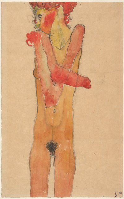 Nøgen pige med foldede arme, 1910 af Egon Schiele