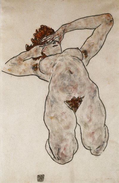 Nøgen liggende; Liggende nøgen, 1917 af Egon Schiele