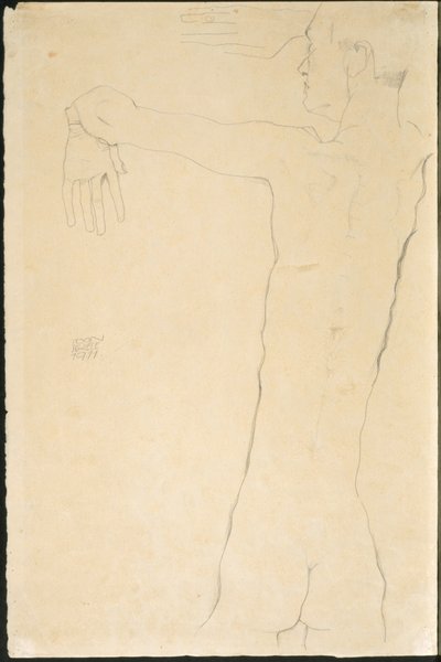 Nøgen mand med løftede arme (recto) af Egon Schiele