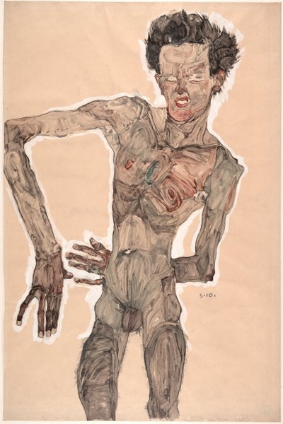 Nøgen-selvportræt, grimasser, 1910 af Egon Schiele