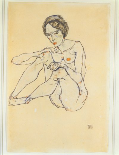 Nøgen kvindeGouache, akvarel og blyant. Signeret og dateret nederst til højre (gouache, akvarel  blyant) af Egon Schiele