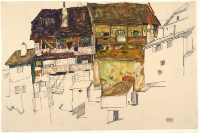Gamle huse i Krumau, 1914 af Egon Schiele