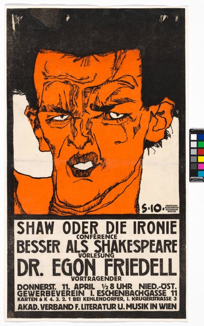 Plakat "Shaw oder die Ironie" - Vortrag Egon Friedell af Egon Schiele