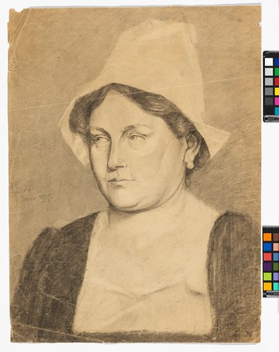 Portræt af en kvinde med hollandsk hue af Egon Schiele
