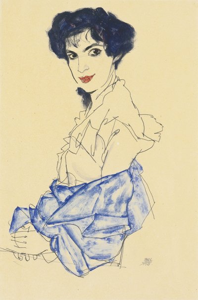 Portræt af Elisabeth Lederer, siddende med foldede hænder, 1913 af Egon Schiele