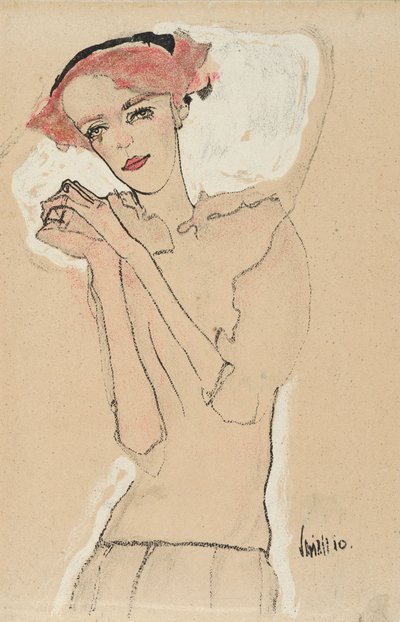 Portræt af en kvinde, 1910 (farvelitografi) af Egon Schiele