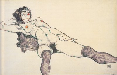 Tillænet nøgen kvinde med spredte ben, 1914 af Egon Schiele