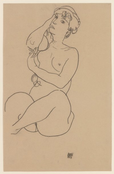 Liggende nøgen, 1917 af Egon Schiele
