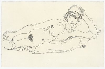 Liggende nøgen; Liggende nøgen, 1914 af Egon Schiele