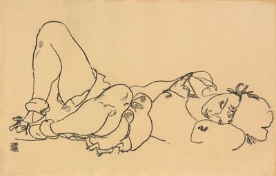 liggende kvinde; Løgn, 1918 af Egon Schiele