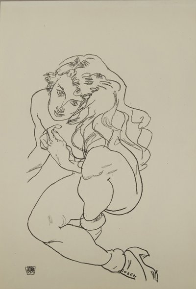 Siddende nøgen, 1917 af Egon Schiele