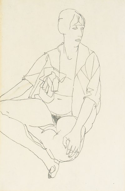 Siddende nøgen kvinde med åben bluse, 1913 af Egon Schiele