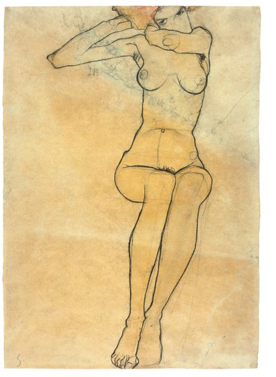 Siddende nøgen, 1910 af Egon Schiele