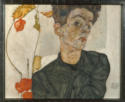 Selvportræt med lanternefrugter ... (olie og akvarel på lærred) af Egon Schiele