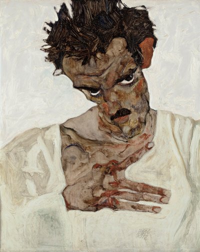 Selvportræt med bøjet hoved af Egon Schiele