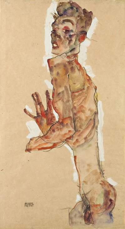 Selvportræt med spredte fingre, 1911 af Egon Schiele