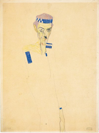 Selvportræt med blåternet pandebånd, 1909. af Egon Schiele