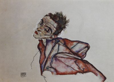 Selvportræt med baglæns holdte arme, 1915. af Egon Schiele