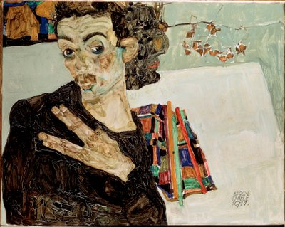 Selvportræt med fingrene fra hinanden. Maleri af Egon Schiele af Egon Schiele