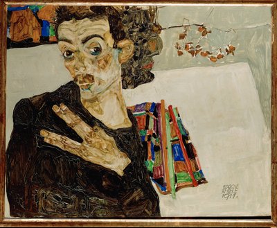 Selvportræt med spredte fingre af Egon Schiele