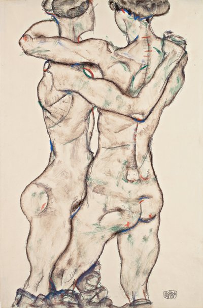 Omfavnende nøgne piger af Egon Schiele