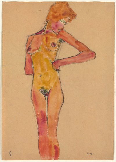 Stående nøgen kvinde af Egon Schiele