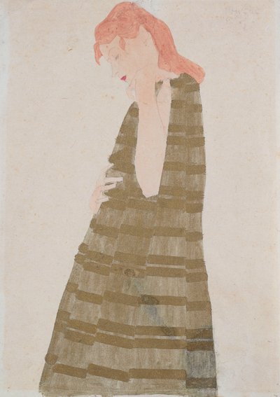 Stående kvinde i en gylden kjole af Egon Schiele