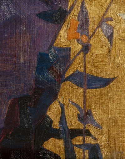 Stiliseret blomst mod en dekorativ baggrund ... (bronze) af Egon Schiele