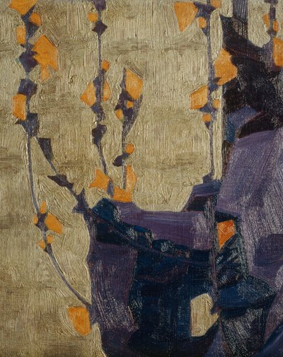 Stiliseret blomst mod en dekorativ baggrund ... (bronze) af Egon Schiele