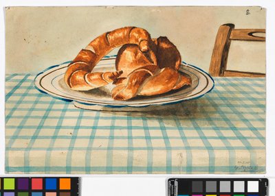Stillleben mit Gebäck af Egon Schiele