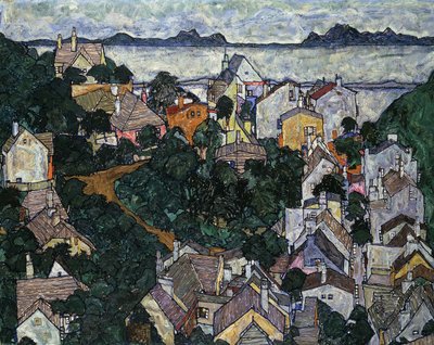 Sommerlandskab; Sommerlandschaft, 1917 af Egon Schiele