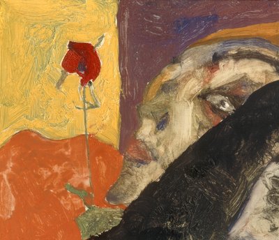 Sørgende kvinde (olie på træ) af Egon Schiele