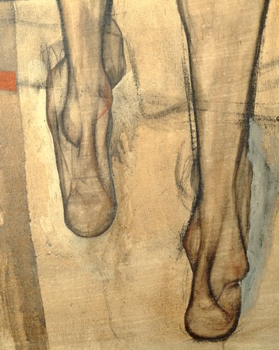 Kvindelig nøgen med skuldertørklæde, fragment ... (maleri på lærred) af Egon Schiele