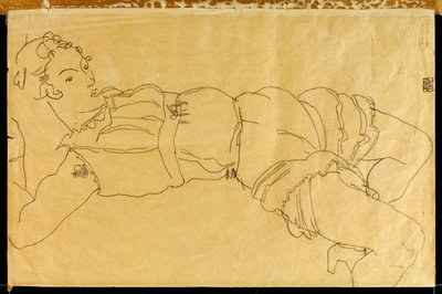 Ung kvinde liggende på ryggen, 1915 af Egon Schiele