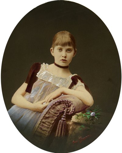 Portræt af en pige. Silver Gelatine Photography, Gouache af Egor Maximovich Ovcharenko (?-1902) af Egor Maximovich Ovcharenko
