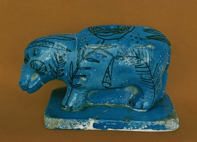 Blå flodhest med sort dekoration, fra Dra Aboul Naga, Middle Kingdom (fajance) af Egyptian 11th Dynasty