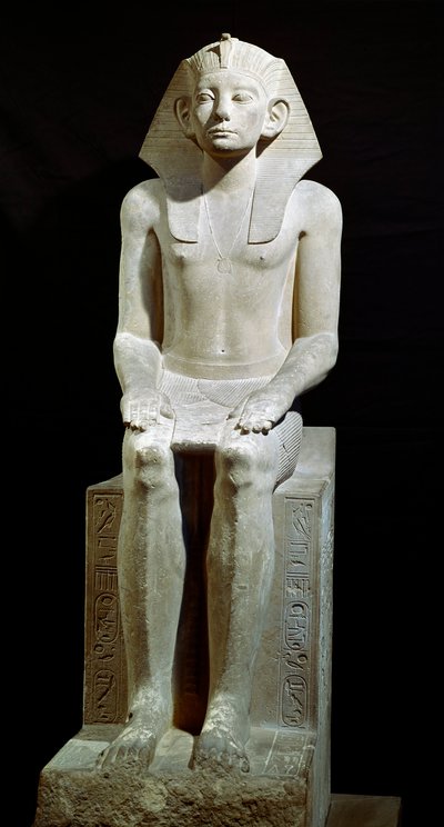 Egyptisk antikvitet: kalkstensstatue af farao Amenemhet (Amenemhat) III. 12. dynasti. 1910 f.Kr. Fra Hawara. Svag. 160 cm Cairo, Egyptisk Museum af Egyptian 12th Dynasty