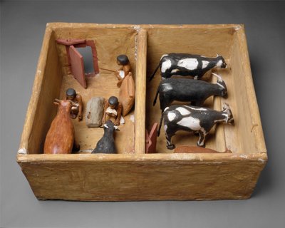 Model af en kvægstald fra Meketres grav, ca. 1981-1975 f.Kr. (pudset og malet træ, gesso) af Egyptian 12th Dynasty