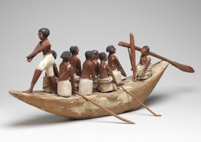 Model sejlbåd fra Tomb of Khety (Beni Hasan) Middle Kingdom, ca. 2010 B.C. - 1950 f.Kr. (malet træ og linned) af Egyptian 12th Dynasty