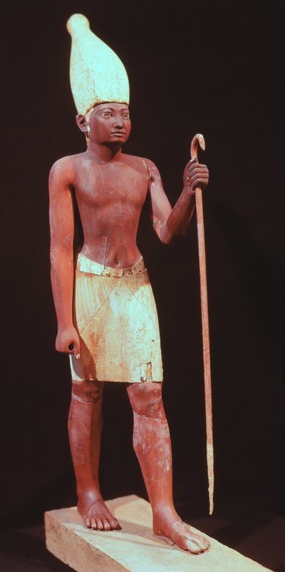 Statue af Sesostris I (regeret 1971-28 f.Kr.) med en hvid krone (malet cedertræ) af Egyptian 12th Dynasty