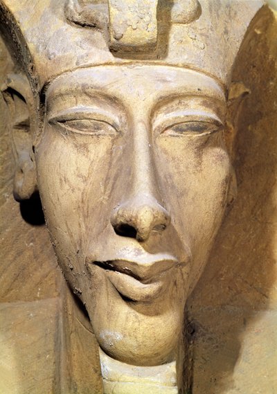 Buste af Amenophis IV (Akhenaten) (ca. 1364-1347 f.Kr.) fra Amun-templet, Karnak, ca. 1353-1337 f.Kr. (sandsten) (detaljer) af Egyptian 18th Dynasty