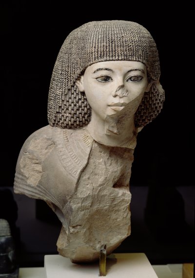 Buste af den kongelige skribent, Meniou, New Kingdom, ca. 1391-53 f.Kr. (kalksten) af Egyptian 18th Dynasty