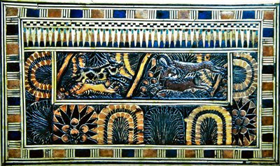 Coffer, fra Tutankhamons grav, New Kingdom (træ, bronze, elfenben og farvet glasur) af Egyptian 18th Dynasty