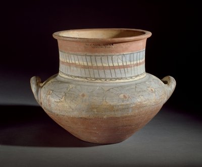 Dekoreret krukke med lugehåndtag, Amarna, 1300-tallet f.Kr. (keramik) af Egyptian 18th Dynasty