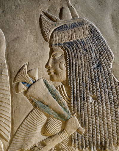 Dejat, detalje fra det malede basrelief, der forestiller Imenmes og Dejat, forældre til general Imeneminet, fra graven i Memphis, Egyptisk civilisation, Det Nye Rige, XVIII. dynasti af Egyptian 18th Dynasty