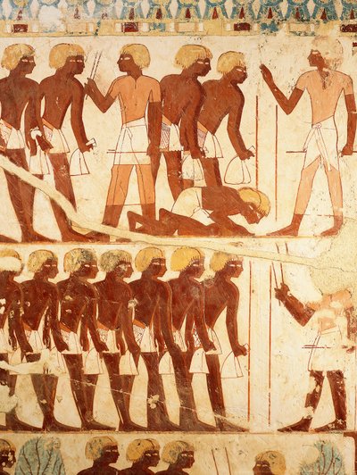 Detalje af fresker, der viser hæren, der modtager rationer, fra Brugerhats grav (TT56) af Egyptian 18th Dynasty