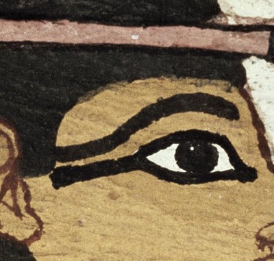 Detalje af udsmykningen af en sarkofag af The Lady of Madja, New Kingdom, ca. 1450 f.Kr. (malet træ) (detalje af 95067) af Egyptian 18th Dynasty