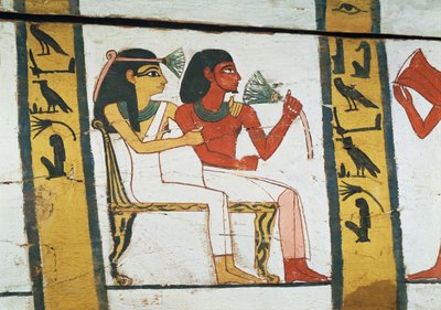 Detalje af udsmykningen af en sarkofag af The Lady of Madja, New Kingdom, ca. 1450 f.Kr. (malet træ) af Egyptian 18th Dynasty